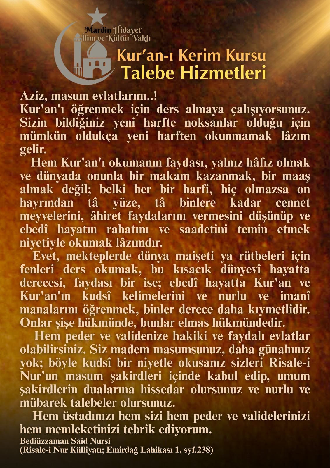 Yaz Kur'an Kursu Talebe Hizmetleri