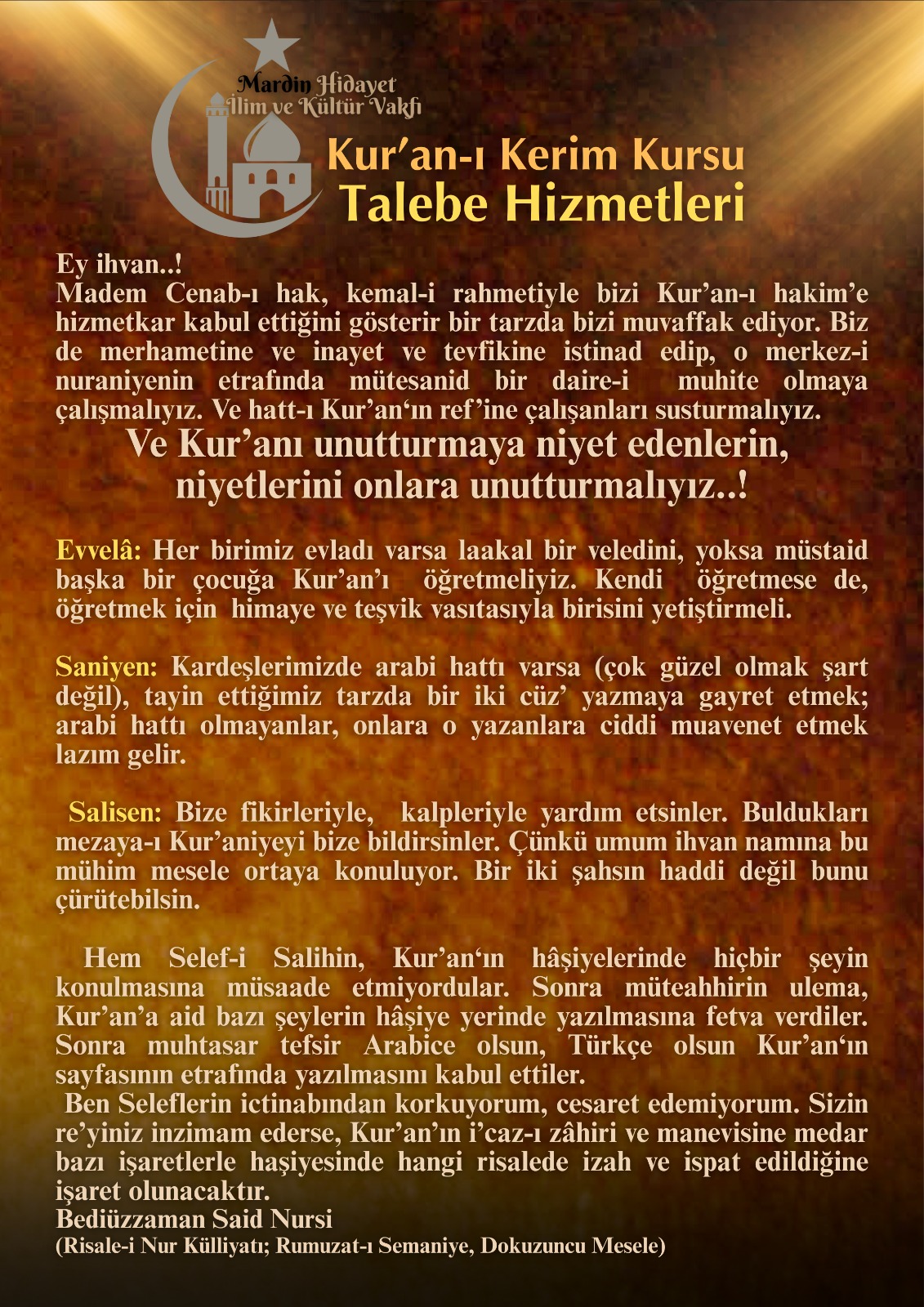 Yaz Kur'an Kursu Talebe Hizmetleri